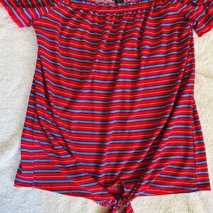 Striped Red and Blue Off-Shoulder Blouse